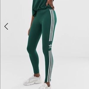 Adidas green women’s leggings three stripes small